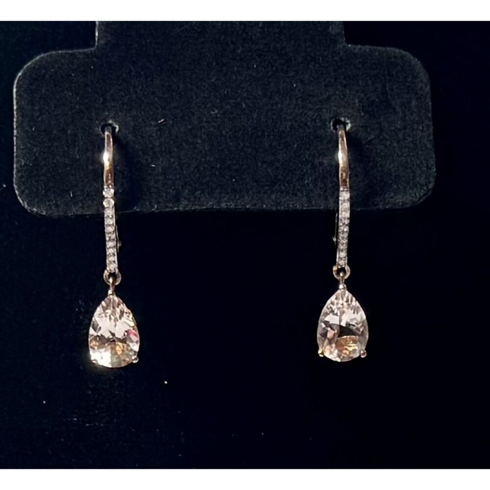 1.97CTW Corderosa Morganite W .09CTW White Diamonds 14K Rose Gold Earrings NEW